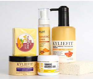 Unisex AILKE Turmeric Skin Care for acne and pore refining, featuring a lightening formula in a sleek skincare bottle.