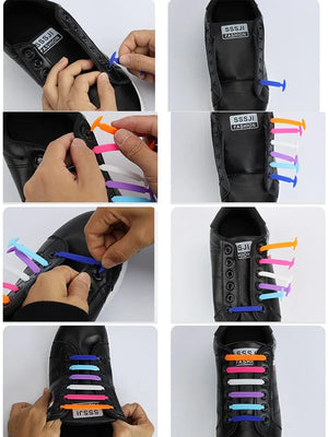Hot Trend Vault silicone shoelaces lazy lacing kit with 16 pieces for easy no-tie sneaker fit, shown in the image.