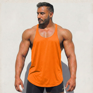 Orange crush stringer tank top by Physique Bodyware, made in the USA, designed for athletic and casual wear.