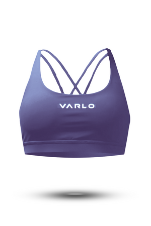 Women wearing Hot Trend Vault SOHO Cross Back Sports Bra in Lilac Mist, supportive and breathable activewear for exercise.