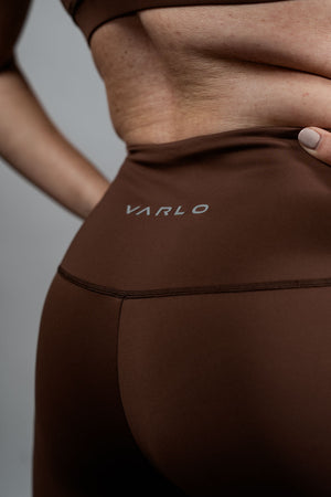 Women’s SOHO Fitness Shorts by Hot Trend Vault in City Mocha, 8-inch inseam, showcasing lightweight, breathable activewear shorts.