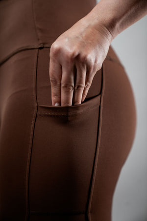 Women’s Soho high waist leggings in city mocha, full length, from Varlo, showcasing the comfortable fit and stylish design.