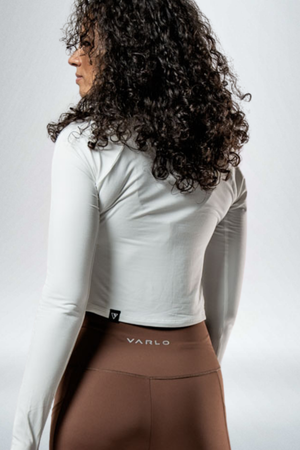 Women's White Terra Recovery Arc Long Sleeve Crop T-Shirt by Hot Trend Vault, soft fabric, fitted style, casual and comfortable.