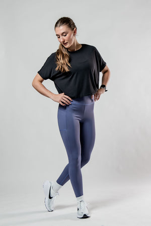Women's Terra Recovery Drift Crop T-shirt by Hot Trend Vault in black, relaxed fit athleisure style, casual and comfortable.