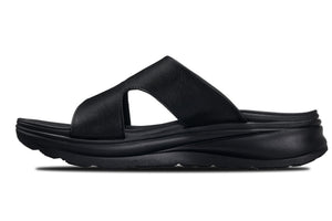 Black grainy Calto X1655 height increasing sandals by Hot Trend Vault with 2-inch lift, stylish and comfortable for everyday wear.