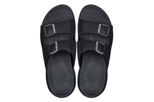 Black Calto X1660 dual buckle sandals by Hot Trend Vault, featuring a 2-inch height increase and stylish design.
