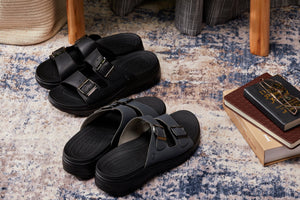 Black Calto X1660 dual buckle sandals from Hot Trend Vault, featuring a 2-inch height increase and stylish design.