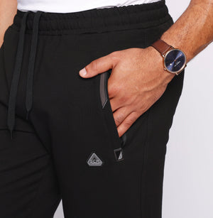 Black men's athletic sweatpants from Hot Trend Vault, all-day comfort fit, made of cotton blend, designed for tall, big-and-tall men.