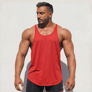 Black Physique Bodyware Original Stringer Tank Top by Hot Trend Vault, made in the USA, displayed on a mannequin.