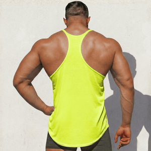 Black Original Stringer Tank Top by Physique Bodyware, made in the USA, featuring a sleeveless design and athletic fit.