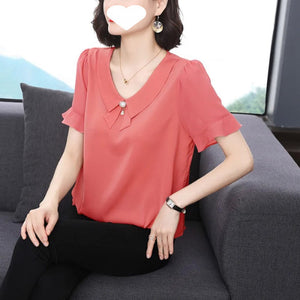 Women’s polyester chiffon top with bell sleeves, loose fit, solid color, perfect for summer, by Hot Trend Vault.