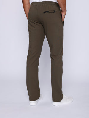 Men's dark khaki athletic sweatpants with straight leg fit, designed for all-day comfort and casual sportswear.