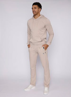 Men's tall beige athletic sweatpants and hoodie by SCR Sportswear, featuring a straight fit for all-day comfort.