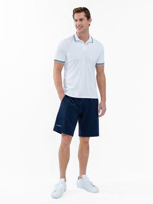 Performance men's classic tennis polo shirt with rib collar in white midnight, by Hot Trend Vault.