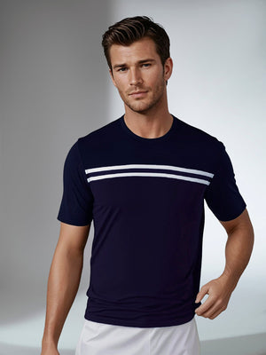 Men's moisture-wicking tennis shirt with short sleeves and crew neck from Hot Trend Vault, designed for athletic performance.