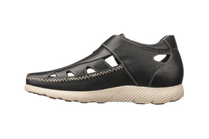 Black Calto K2132 fisherman sandals by Hot Trend Vault, lightweight and 2.8 inches taller, shown from side view.