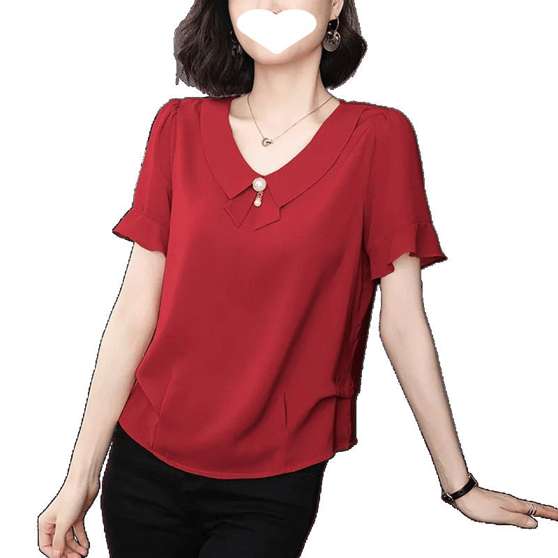Women’s polyester chiffon summer top with loose fit and bell sleeves, in solid color, by Hot Trend Vault.