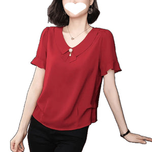 Women’s polyester chiffon top with bell sleeves, loose fit, solid color, perfect for summer, by Hot Trend Vault.