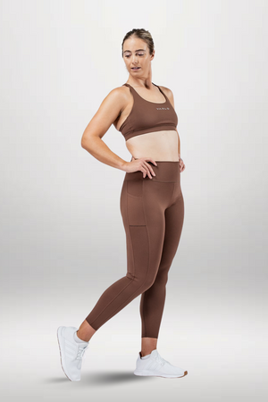 Women’s Soho high waist leggings by Varlo in city mocha color, full length and form-fitting with a comfortable waistband.