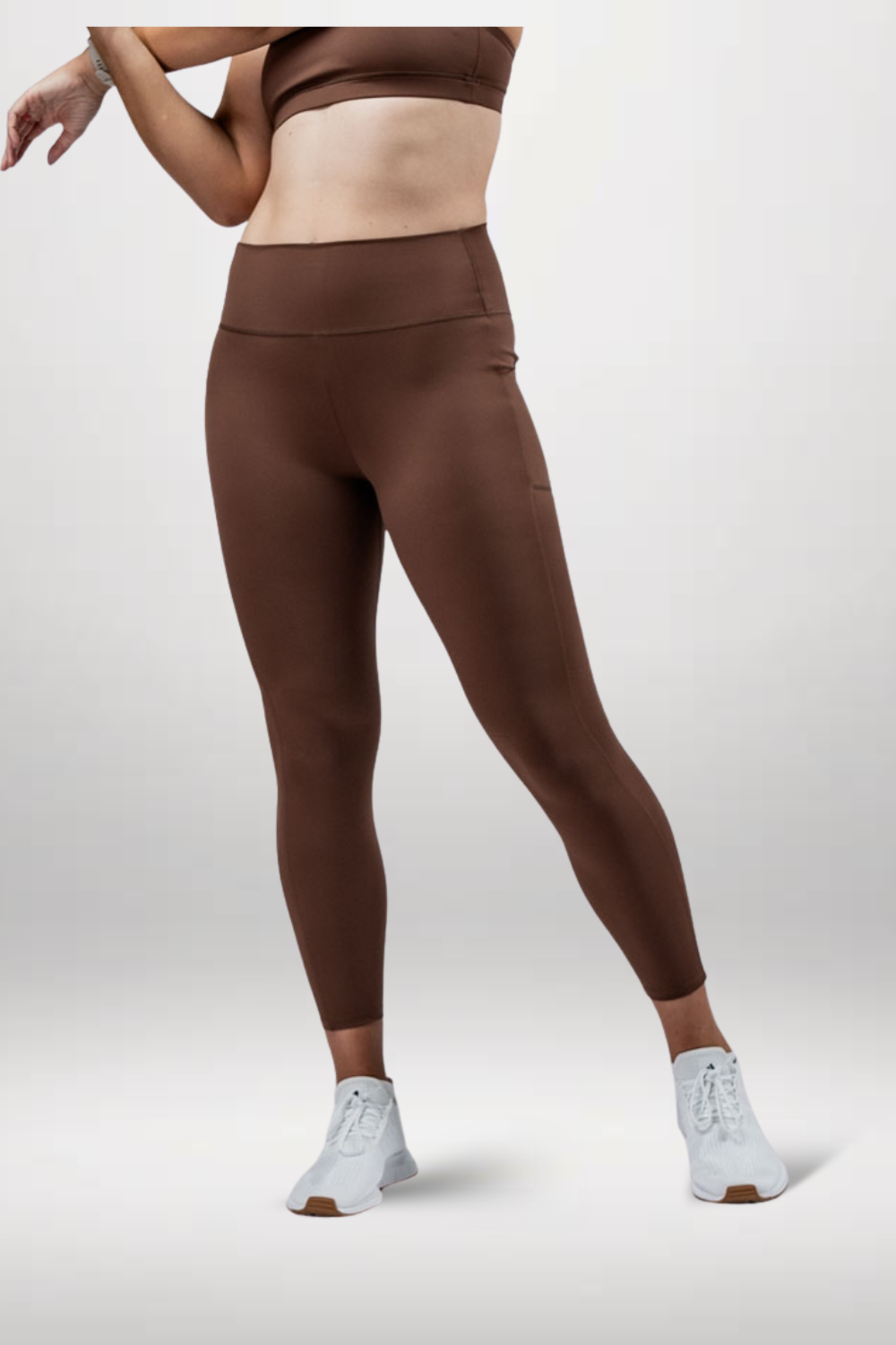 Women's Soho high waist leggings by Varlo in city mocha, full length with a comfortable fit and stylish design.