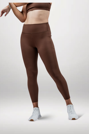 Women's Soho high waist leggings by Varlo in city mocha, full length with a comfortable fit and stylish design.