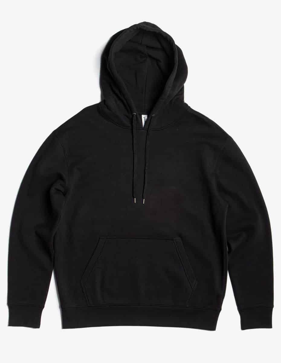 Black heavyweight fleece pullover hoodie by SpectraUSA, made from 10 oz cotton-polyester blend, featuring a cozy, durable design.
