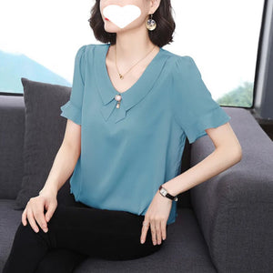 Women’s polyester chiffon top with bell sleeves, loose fit, solid color, perfect for summer casual wear.