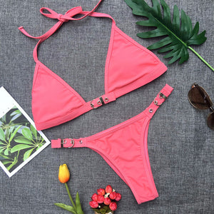 Black adjustable thong bikini set for women with padded chest, Brazilian style, by Hot Trend Vault.