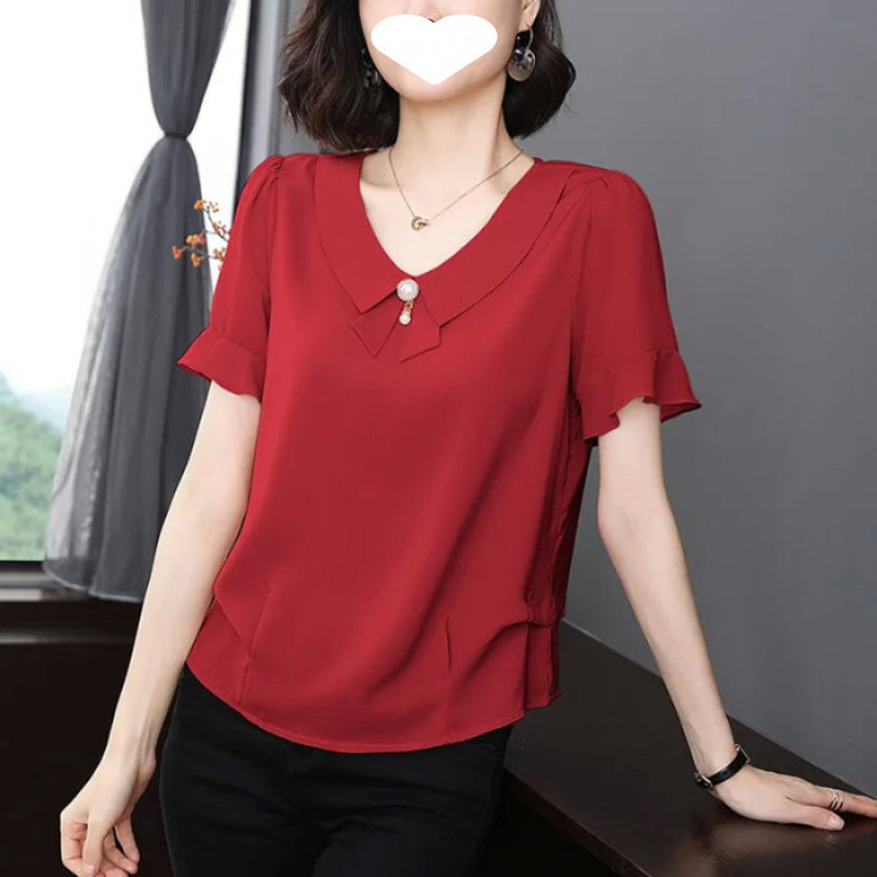 Women’s polyester chiffon top by Hot Trend Vault featuring loose fit, bell sleeves, and solid color for summer casual wear.