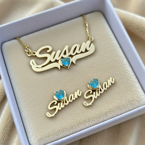 LeeChee Heart Zircon Custom Name Necklace 18mm Mini Twist Earrings Jewelry Set Gift For Girls