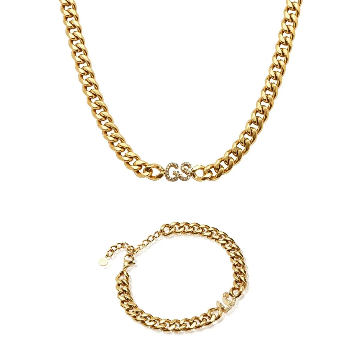 Custom Crystal Initial Curb Bundle Necklace Personalized Diamond Name Pendant With Curb Chain 18K Gold Plated Jewelry Gift