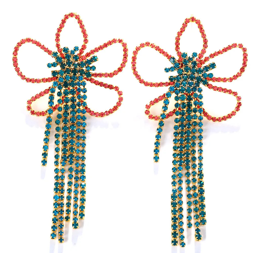 Colorful tassel drop earrings by Hot Trend Vault featuring flower design, perfect for festival or drag queen jewelry styles.
