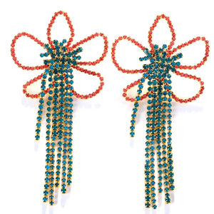 Colorful tassel drop earrings by Hot Trend Vault featuring flower design, perfect for festival or drag queen jewelry styles.