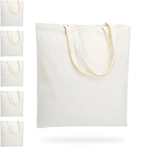 Six durable canvas tote bags from Hot Trend Vault, reusable eco-friendly grocery bags for eco-conscious shoppers.