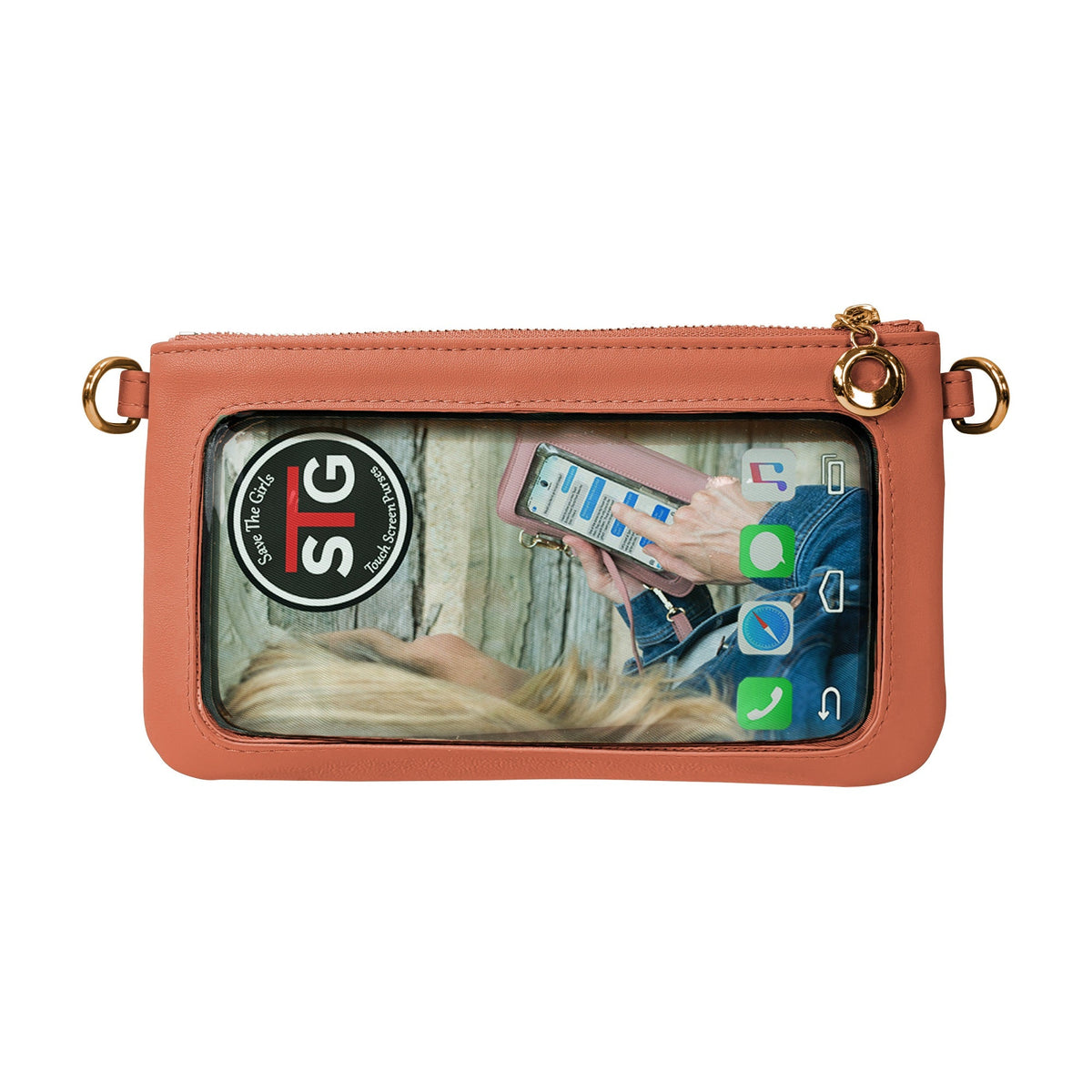 Back view of Hot Trend Vault Bella RFID crossbody purse with RFID blocking and smartphone access, stylish and functional accessory.