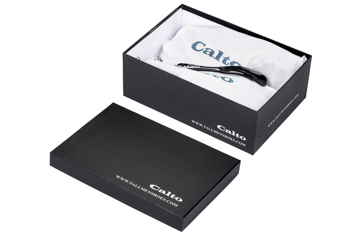 Calto X1660 black dual buckle sandals by Hot Trend Vault, showing the stylish design and packaging box.
