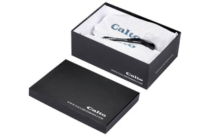 Calto X1660 black dual buckle sandals by Hot Trend Vault, showing the stylish design and packaging box.