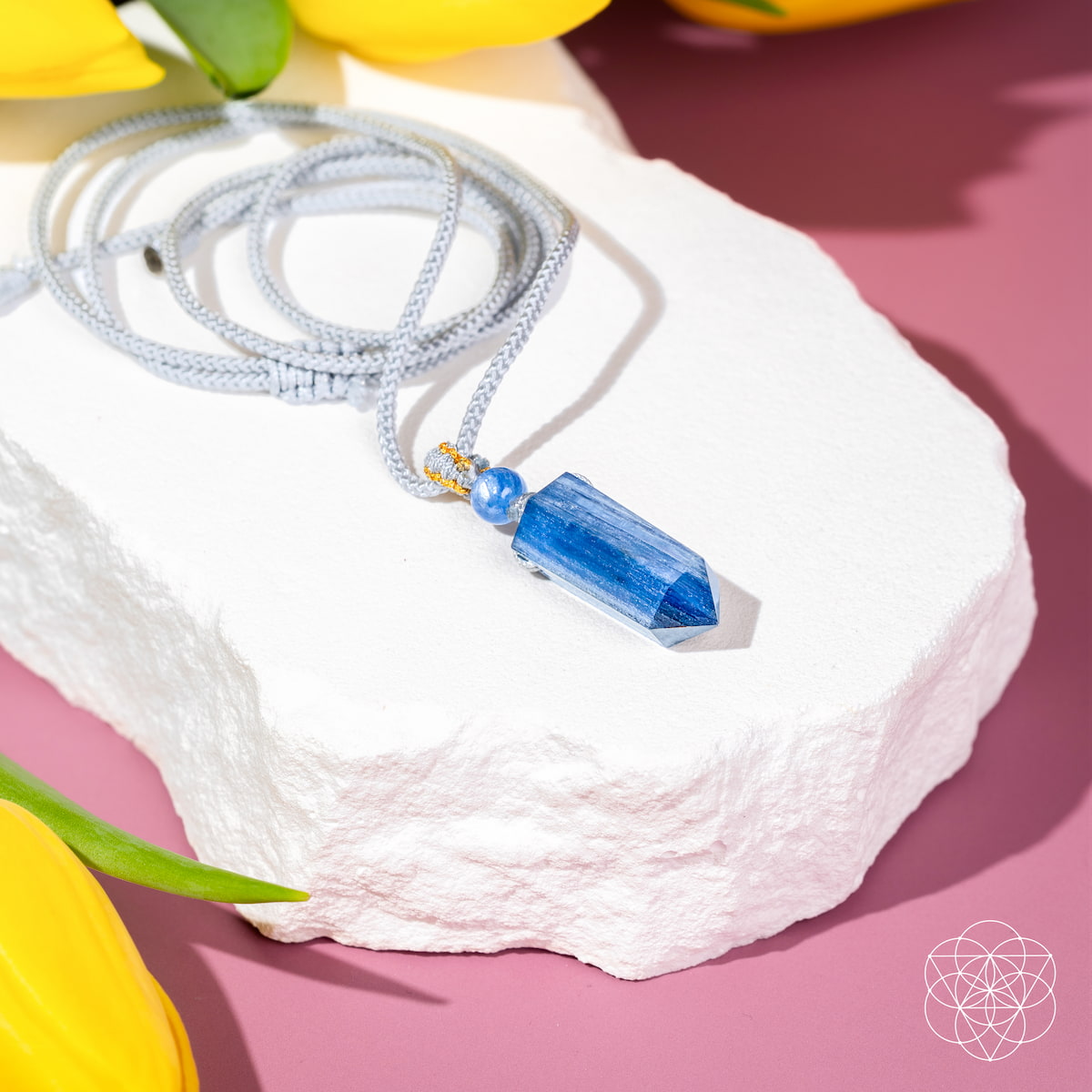 Hot Trend Vault Aura Shield Kyanite pendant for aura cleansing and stress relief, featuring a blue Kyanite stone necklace.