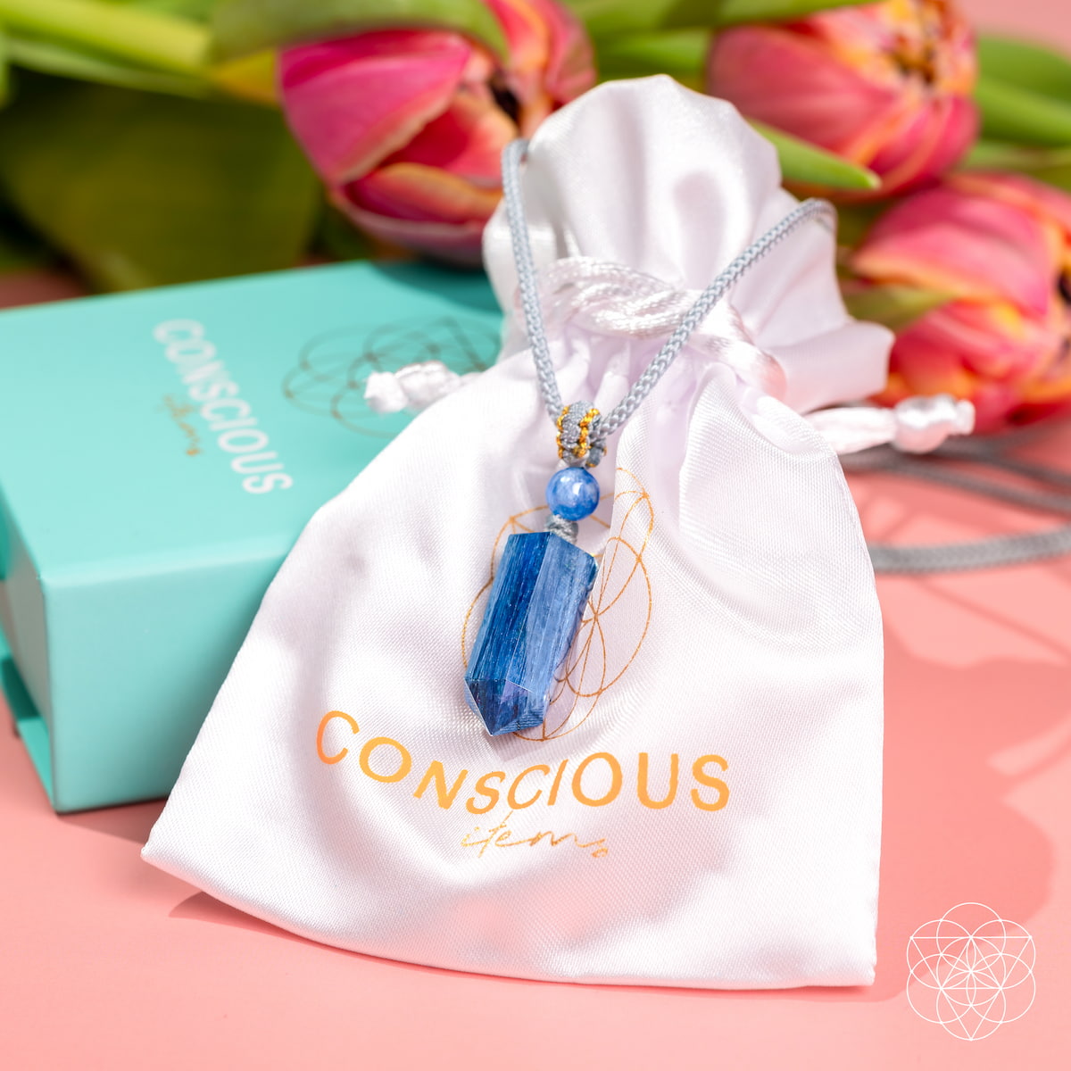 Hot Trend Vault Aura Shield Kyanite pendant for aura cleansing and stress relief, showcasing a polished blue gemstone pendant.