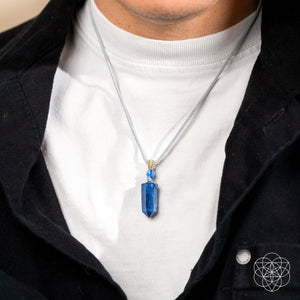 Hot Trend Vault Aura Shield Kyanite pendant for aura cleansing and stress relief, featuring a polished blue Kyanite gemstone pendant.