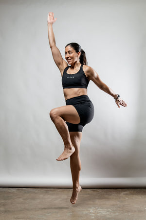 Black SOHO Cross Back Sports Bra for Women by Hot Trend Vault, showing breathable, supportive design with cross-back straps.