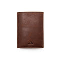 Full-grain vegetable-tanned leather wallet by Hot Trend Vault with RFID blocking and popup card feature, showing front view.