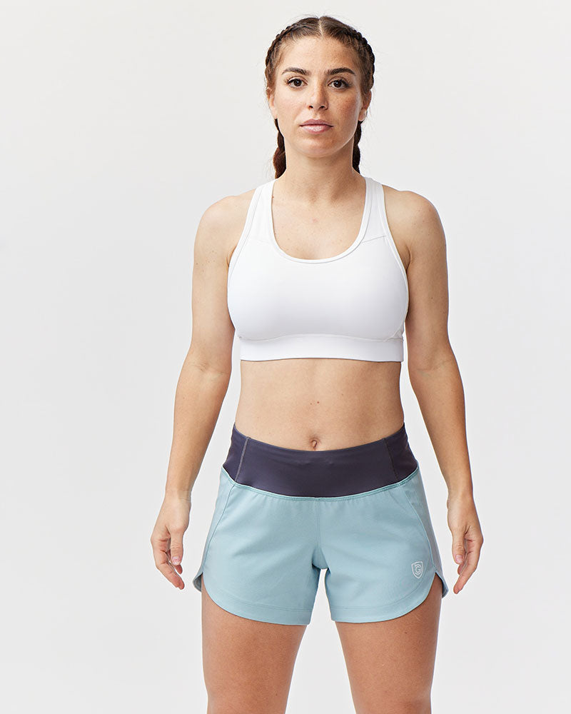 Excel Women's workout shorts by Hot Trend Vault, featuring extra coverage for active training and sprints, in mineral color.