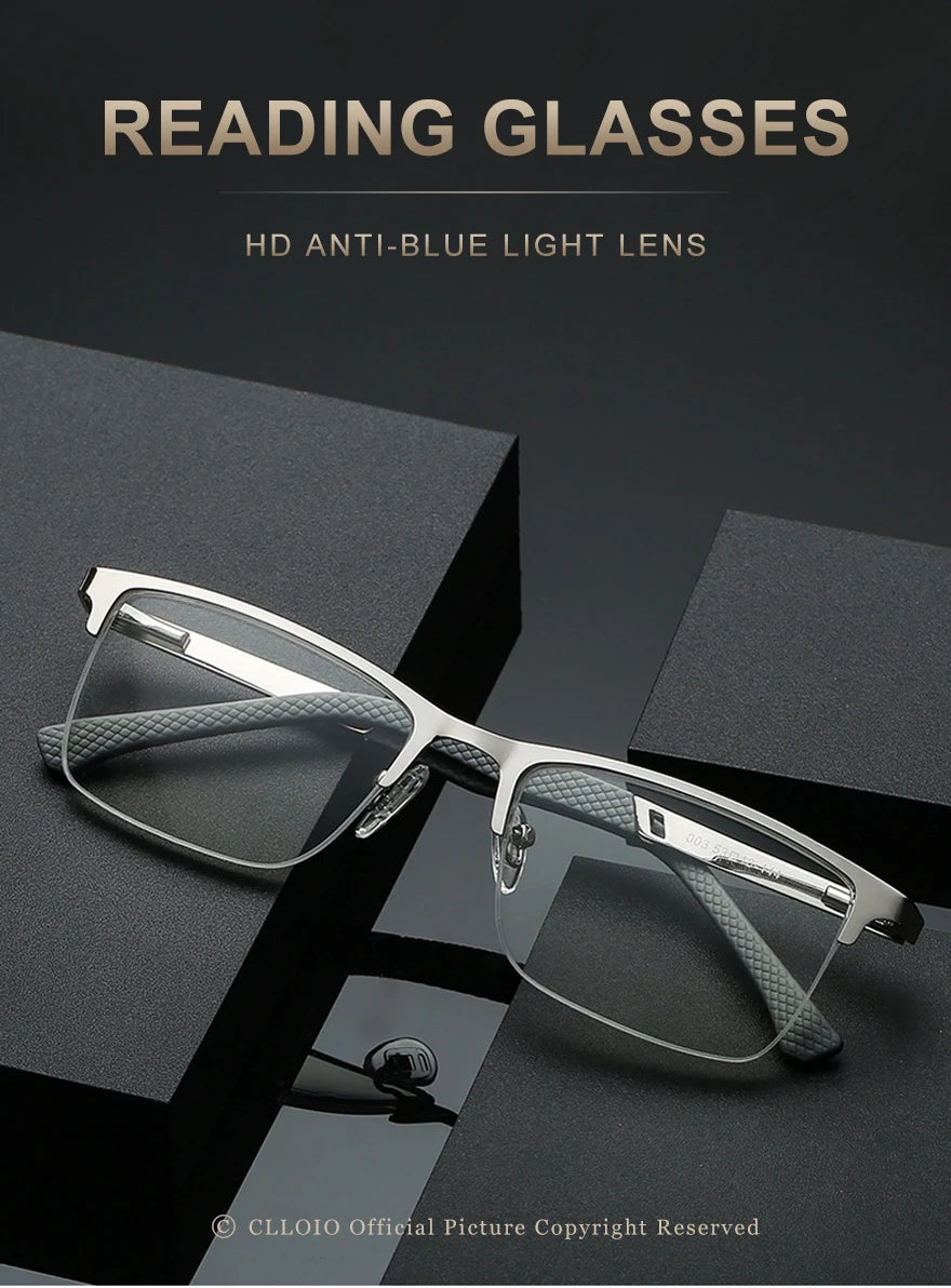 CLLOIO New Progressive Multifocus Reading Glasses Men Business Anti Blue Light Presbyopic Glasses Spring Hinge Diopters Eyewear