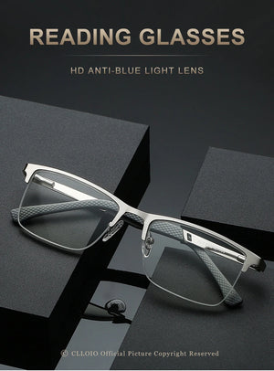 Hot Trend Vault progressive multifocus reading glasses with anti-blue light for presbyopia, featuring unisex design and spring hinges.