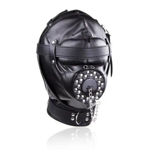 PU Leather Mask Hood Oral Gag Headgear with Funnel Detachable Cover Bondage BDSM Gimp Sexy Costume Sex Toys for Men Women