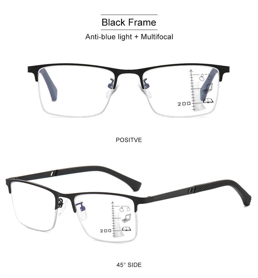 CLLOIO New Progressive Multifocus Reading Glasses Men Business Anti Blue Light Presbyopic Glasses Spring Hinge Diopters Eyewear