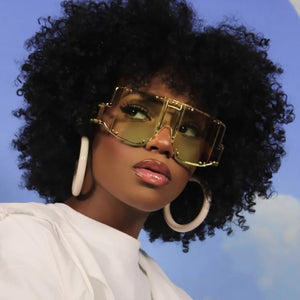 VICKICOCO oversized square sunglasses with vintage metal frame and rivet details, unisex eyewear by Hot Trend Vault.