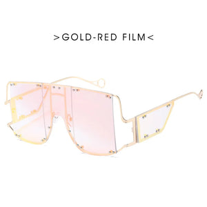 VICKICOCO oversized square sunglasses with vintage metal frame and rivet details, unisex eyewear in a stylish, bold design.