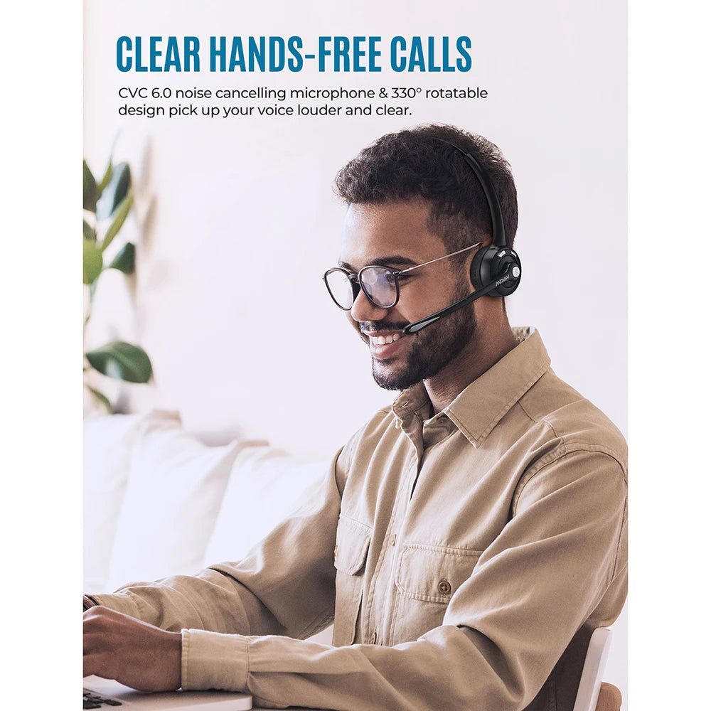 Mpow Pro Wireless Headphone V5.0 Updated MBH15 Bluetooth Headset with Noise Cancelling Mic For Trucker Driver Call Center Office